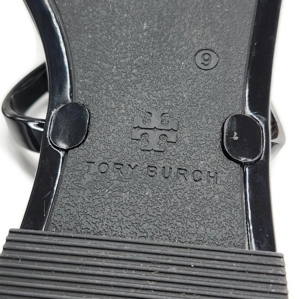 Tory Burch Roxanne Black Jelly Gold Double T Logo T-Strap Slide-On Thong Sandals - Picture 9 of 9